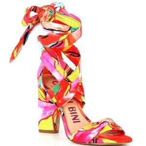 Gianni Bini Women's Pink Abstract Print Ankle Wrap Dress Sandals‎ Size 7.5M
